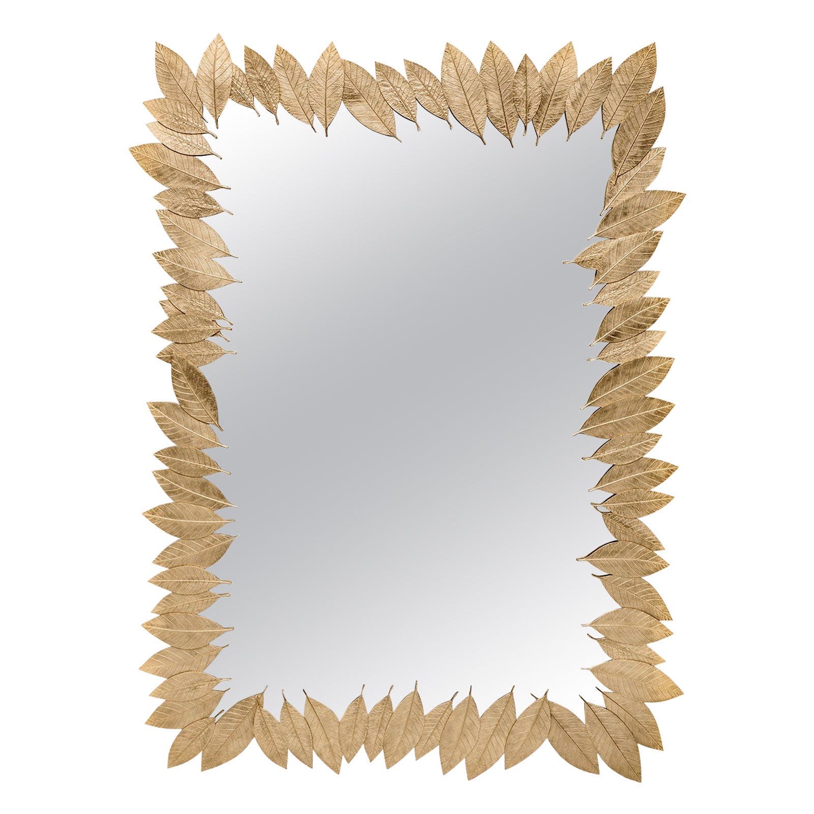 Contemporary Wall Mirror Made From Leaves Molded In Brass Casting For Sale