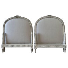 Pair of French Carved Roses and Painted Twin Bed Frames + 1 TWIN FRENCH BED