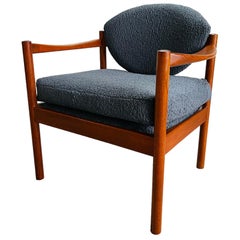Midcentury Danish Modern Teak Lounge Chair with Bouclé Fabric