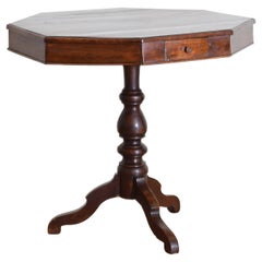 Italian, Emiliana, Late Neoclassic Walnut Octagonal 1-Drawer Table, circa 1835