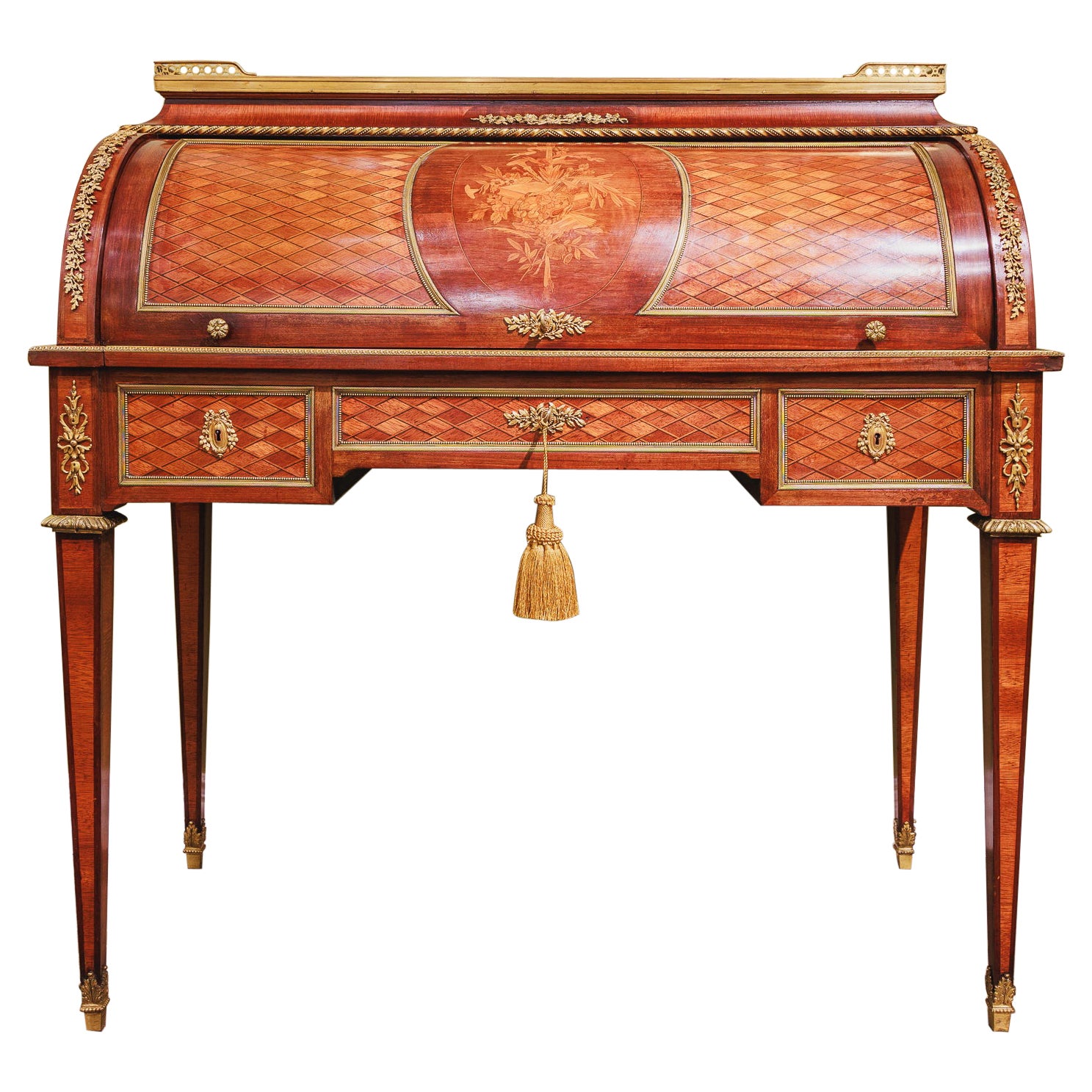 Raffinata scrivania Roll Top Louis XVI del XIX secolo di Paul Sormani