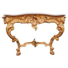 Fine Carved and Gilt 19th Century Italian Louis XV Marble Top Console