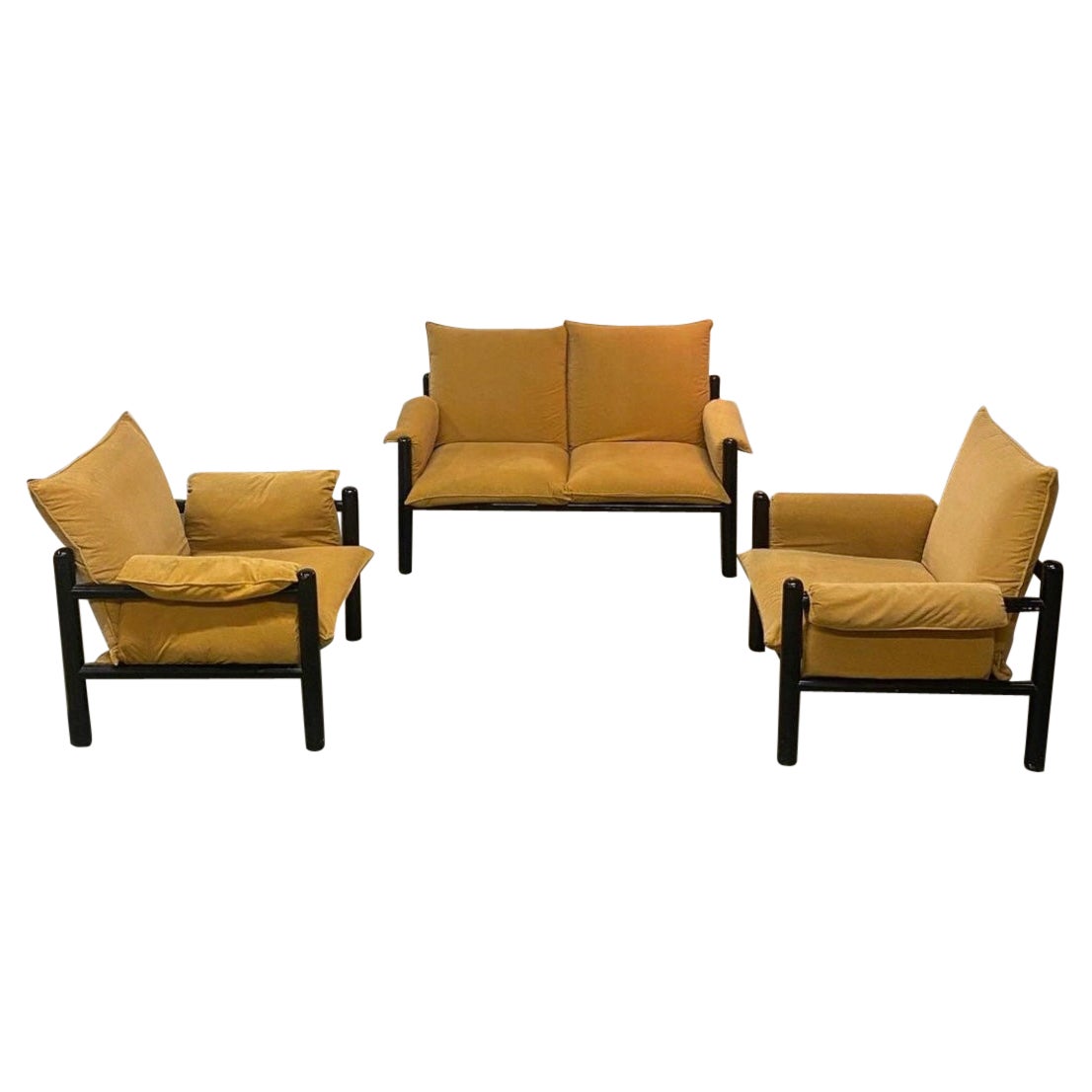Rare and Impressive Love Seat and Two Matching Armchairs by A. Sibau, 1980s For Sale