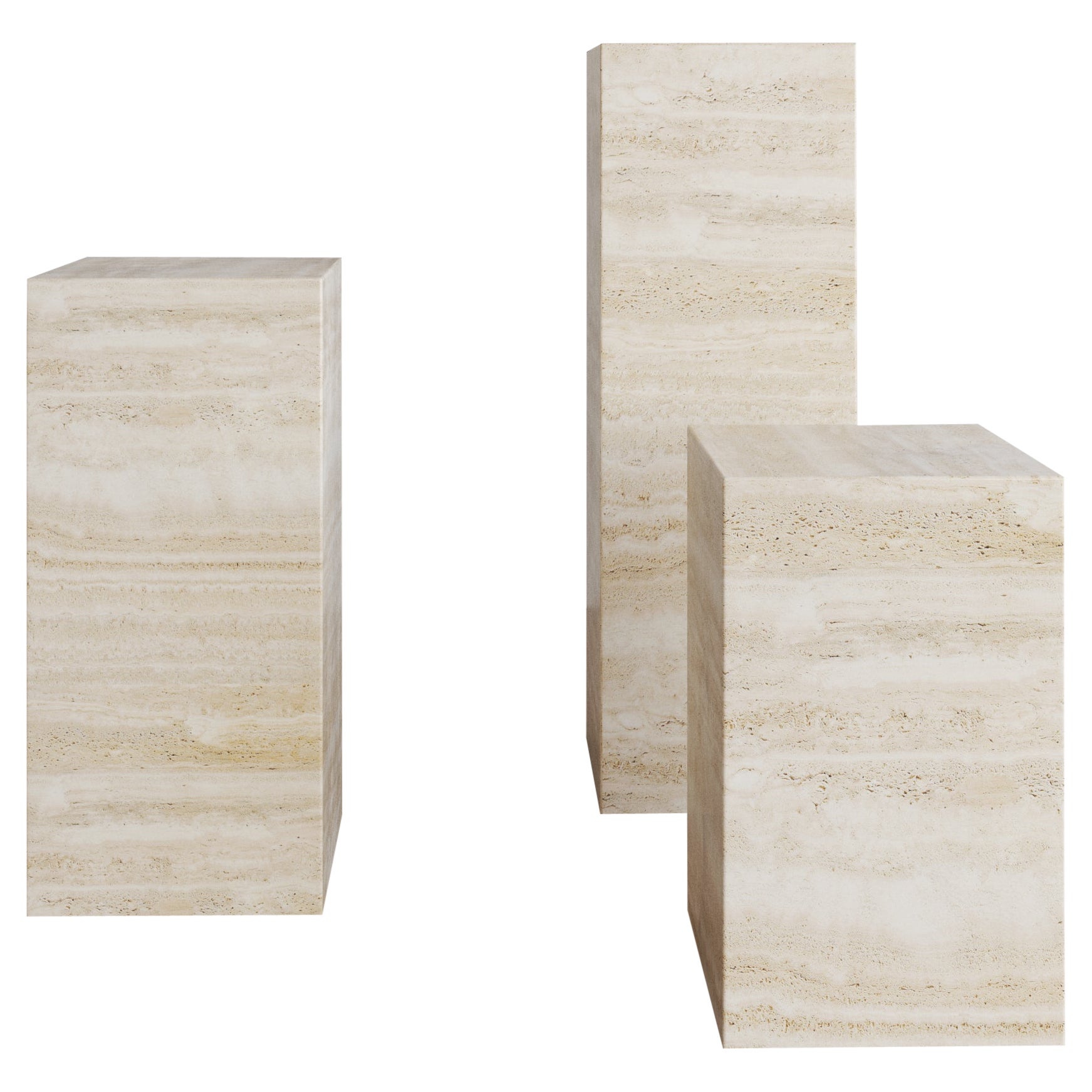 500mm Nude Travertine Ètoile Pedestal by the Essentialist For Sale