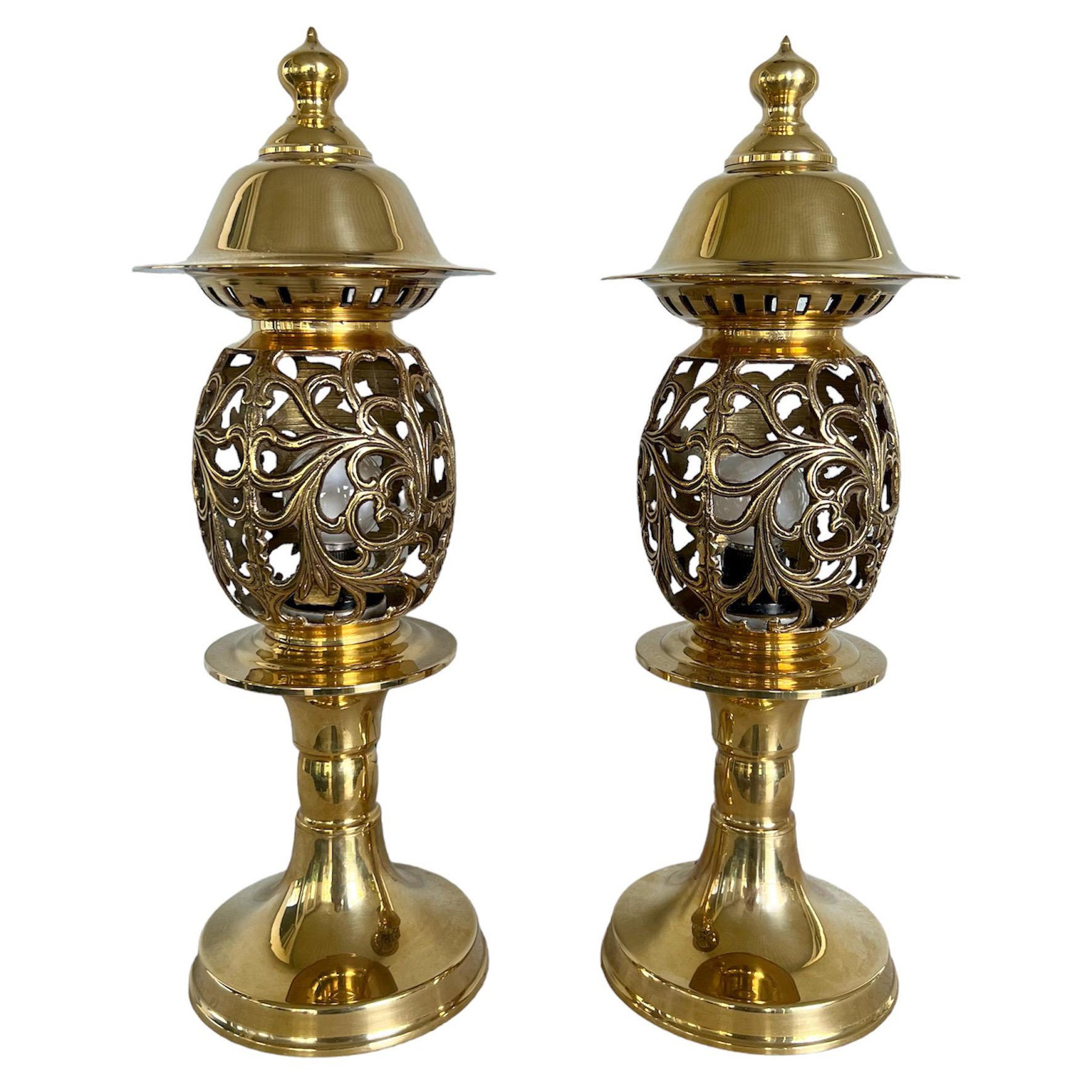 Vintage Solid Brass Scroll Table Lamps-A Pair For Sale