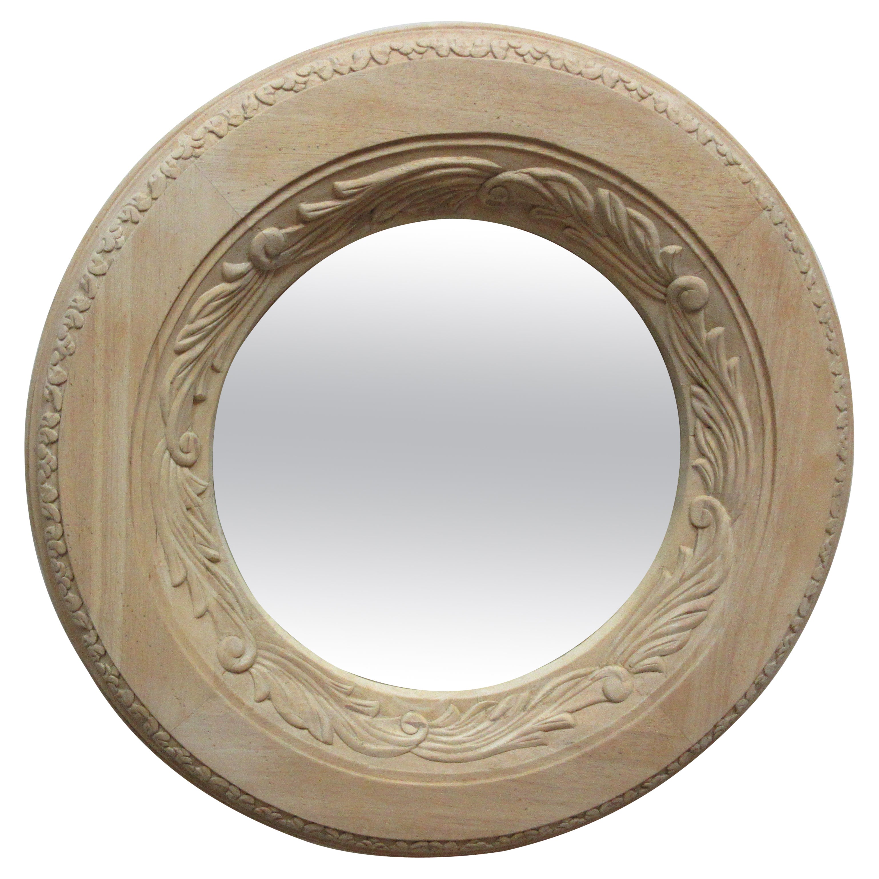 Carved Round Wall Mirror For Sale