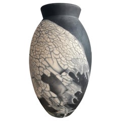 Raaquu Raku Fired Large Oval Vase S/N0000600 Centerpiece Art Series, Malaysia