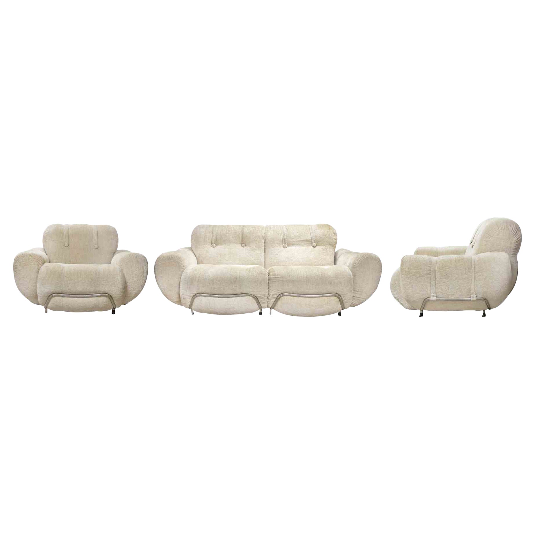 Sofa and Armchairs Set in the Style of Adriano Piazzesi, 1970s For Sale