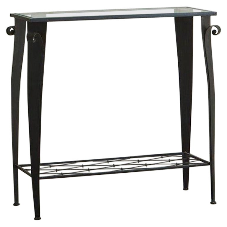 Two-Tier Iron + Glass Console Table, France, 20th Century