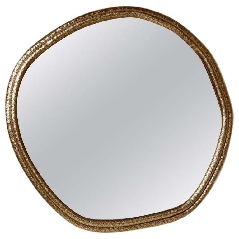  28" H Wall Mirror With Hand Hammered Brass For Sale