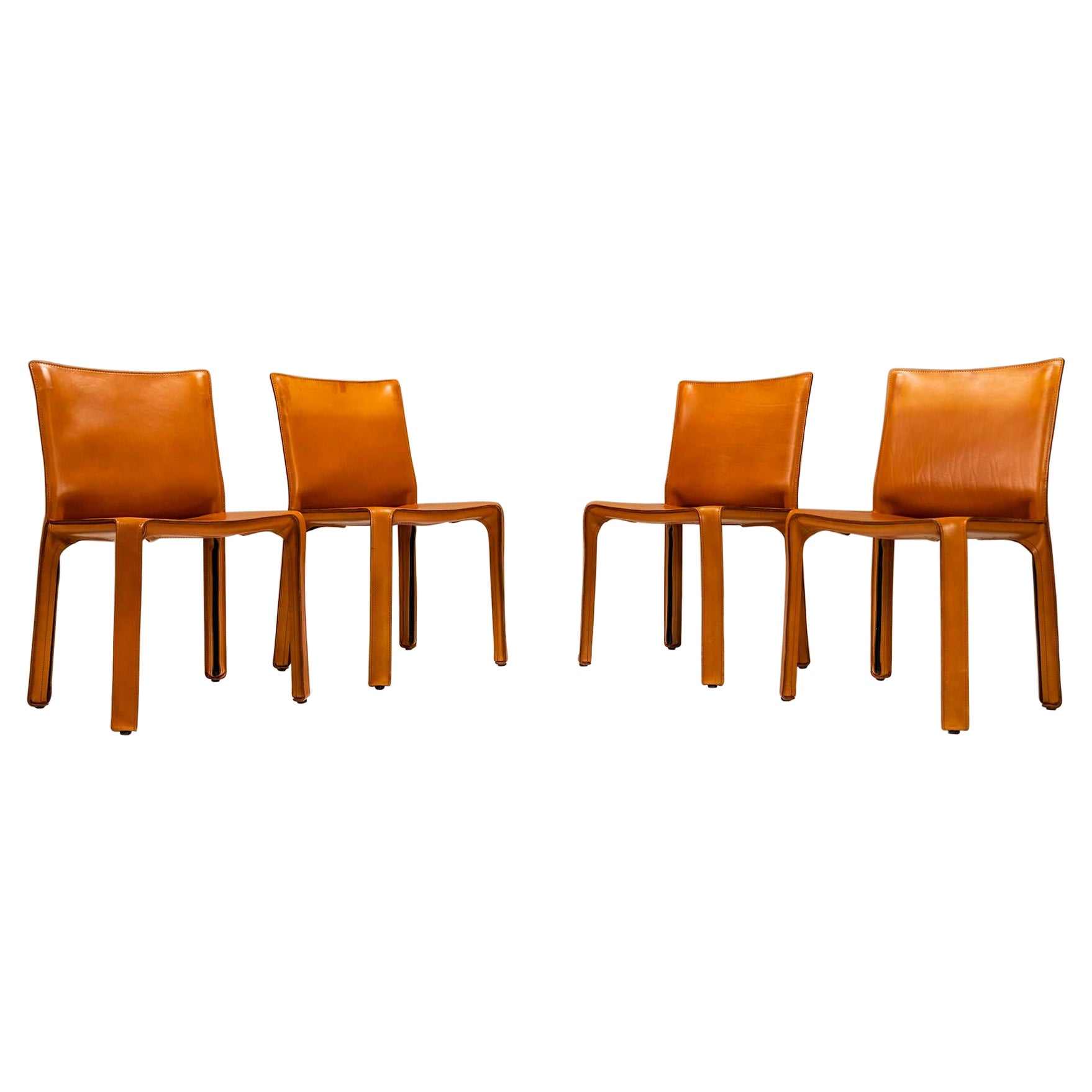 Set of 4 'CAB' Chairs in Cognac Leather by Mario Bellini for Cassina, Italy 1977