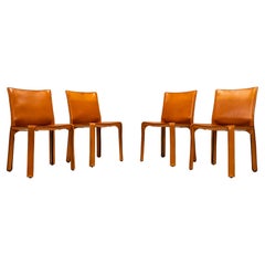 Set of 4 'CAB' Chairs in Cognac Leather by Mario Bellini for Cassina, Italy 1977