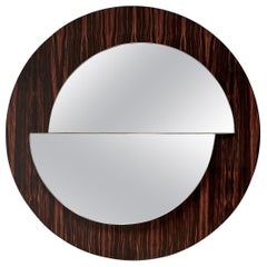  39" DIA Wood Frame Wall Mirror With 2 Reflections in 3D Effect