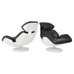 Rare Pair 1960s Space Age Swivel Lounge Chairs by Lurashell Fiberglass Leather