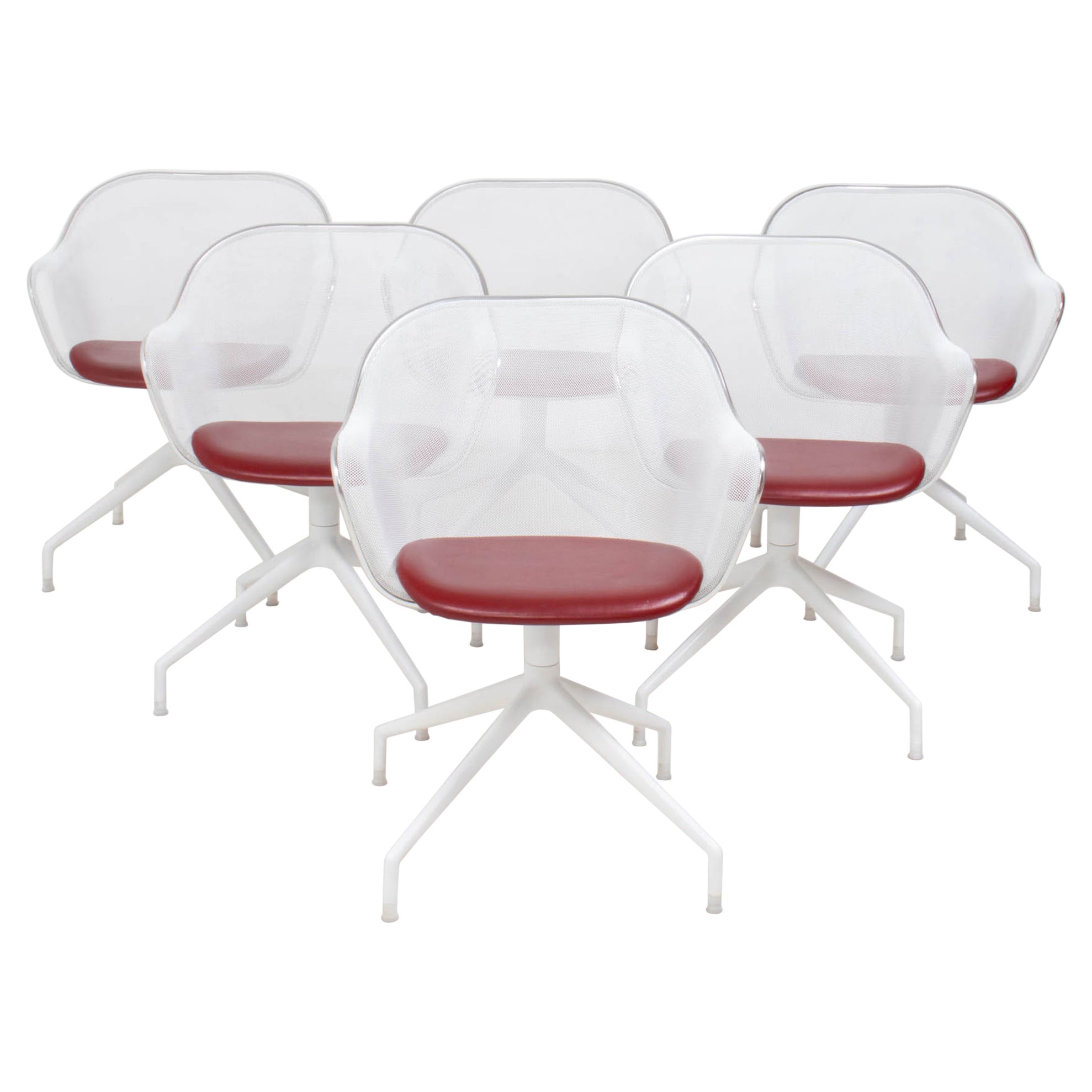 B&B Italia by Antonio Citterio Luta White and Red Leather Swivel Dining Chairs