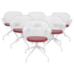 Retro B&B Italia by Antonio Citterio Luta White and Red Leather Swivel Dining Chairs