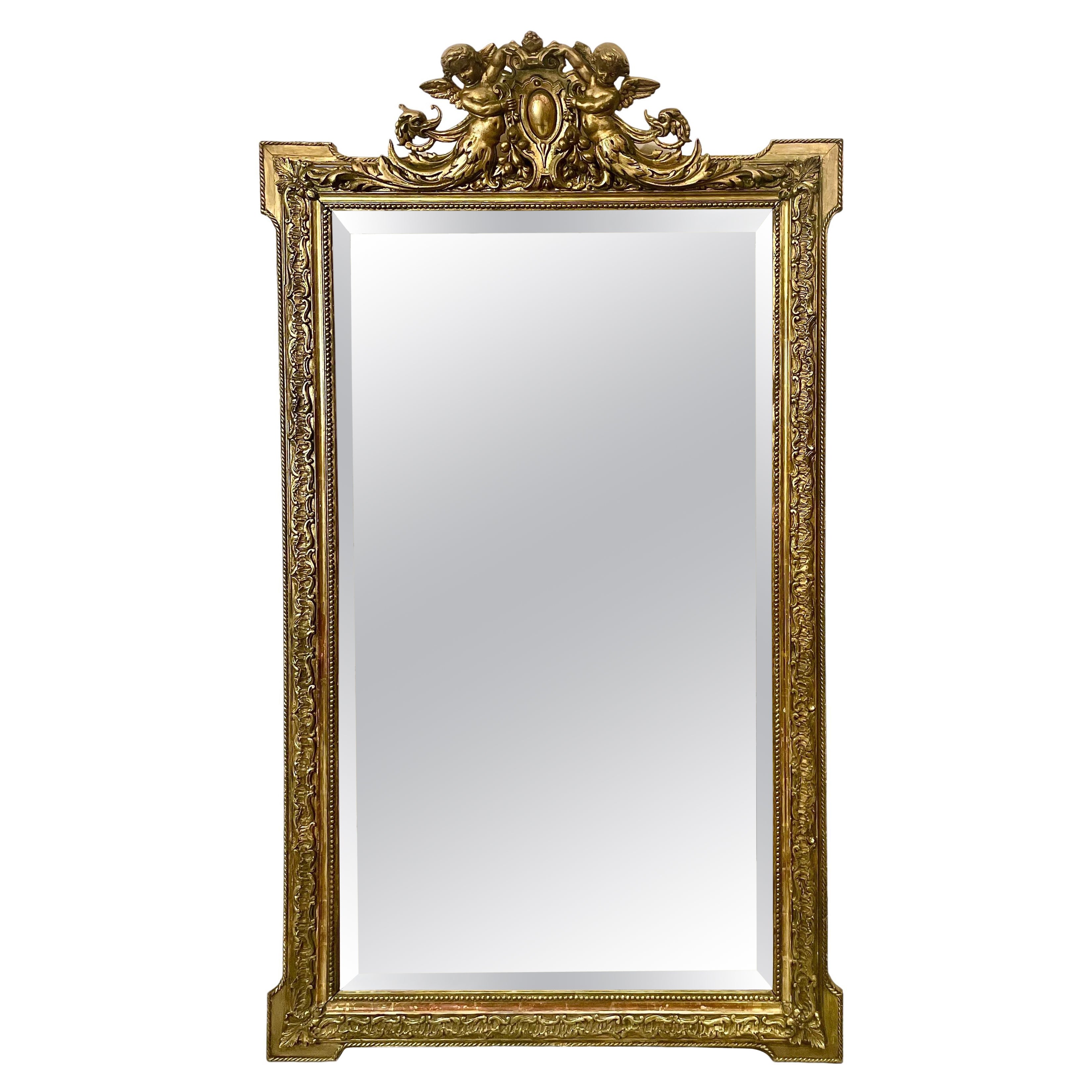 Louis XVI Style Wood and Gilt Stucco Mantle Mirror For Sale