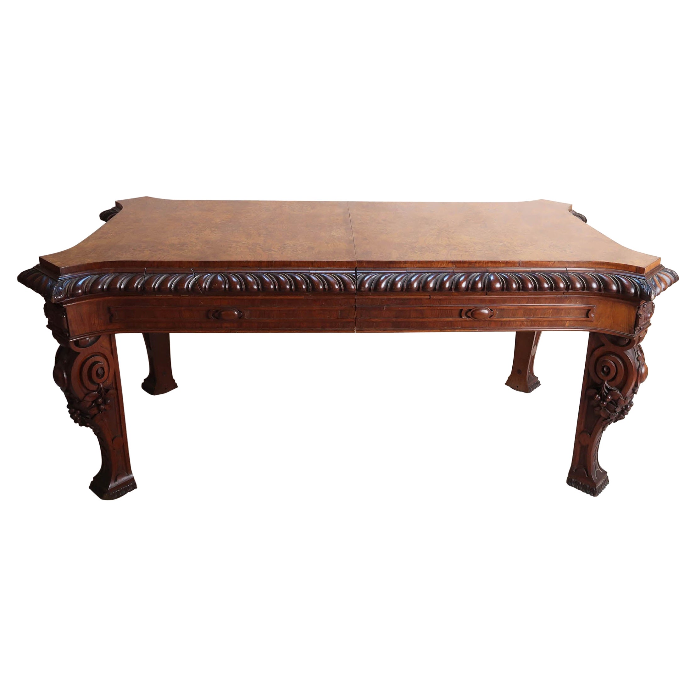 Large Antique Renaissance Revival Pollard Oak Table, circa 1835