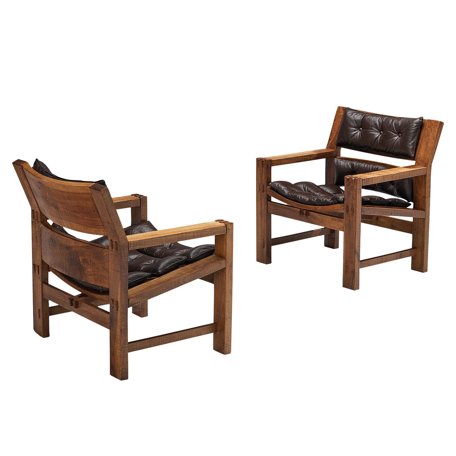 Giuseppe Rivadossi for Officina Rivadossi Pair of Lounge Chairs in Walnut