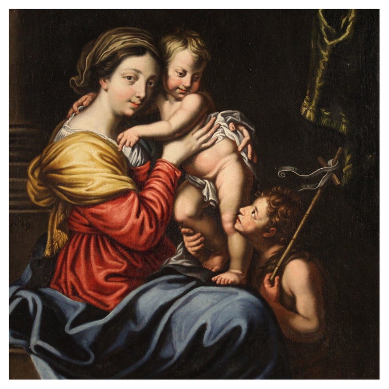 17th Century Oil on Canvas Italian Painting Madonna with Child and ...