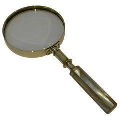 Large Antique English Brass and Mother of Pearl Magnifying Glass c.1890