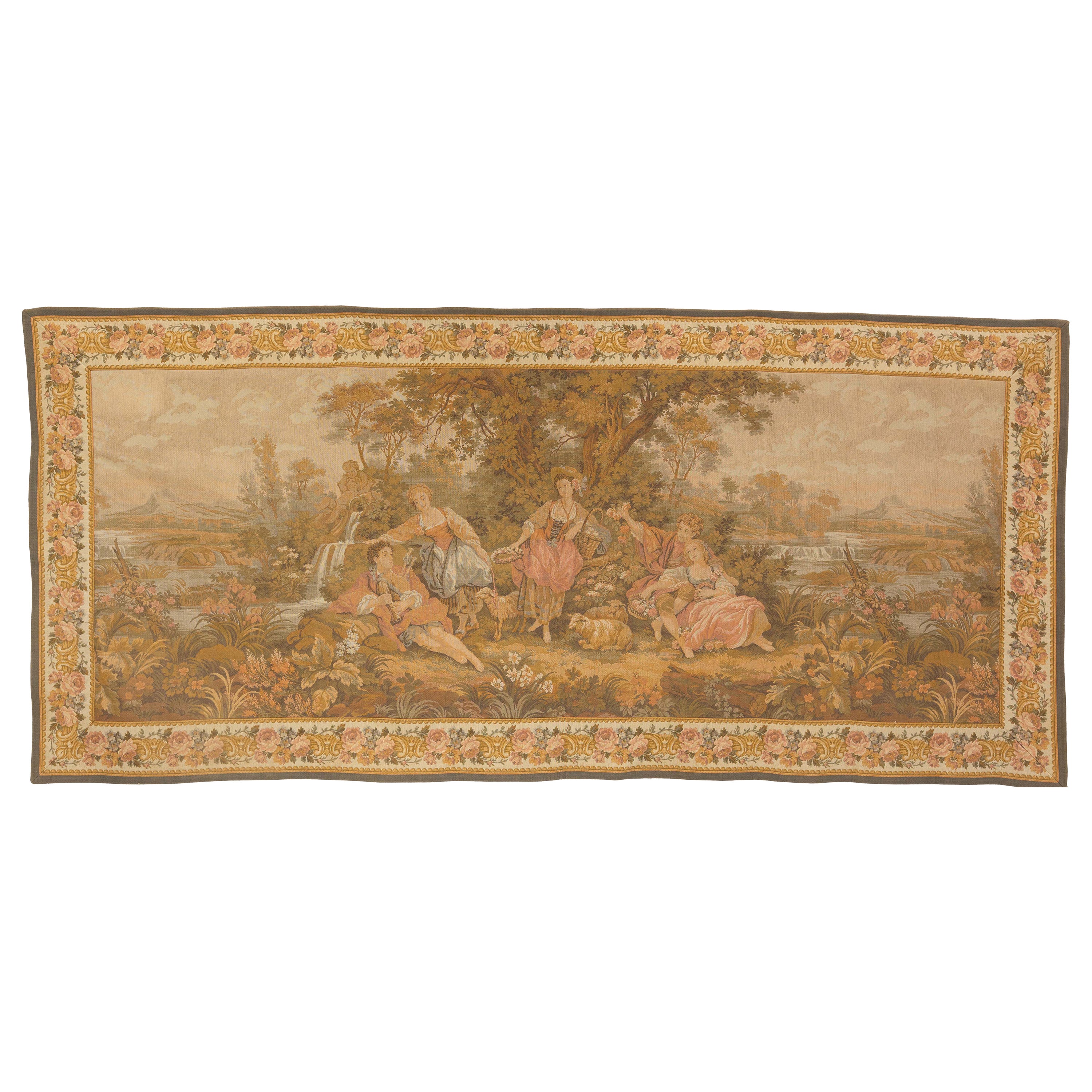 French Mural Louis XV Tapestry Romantic Scenes Francois Boucher, Early 20th C For Sale