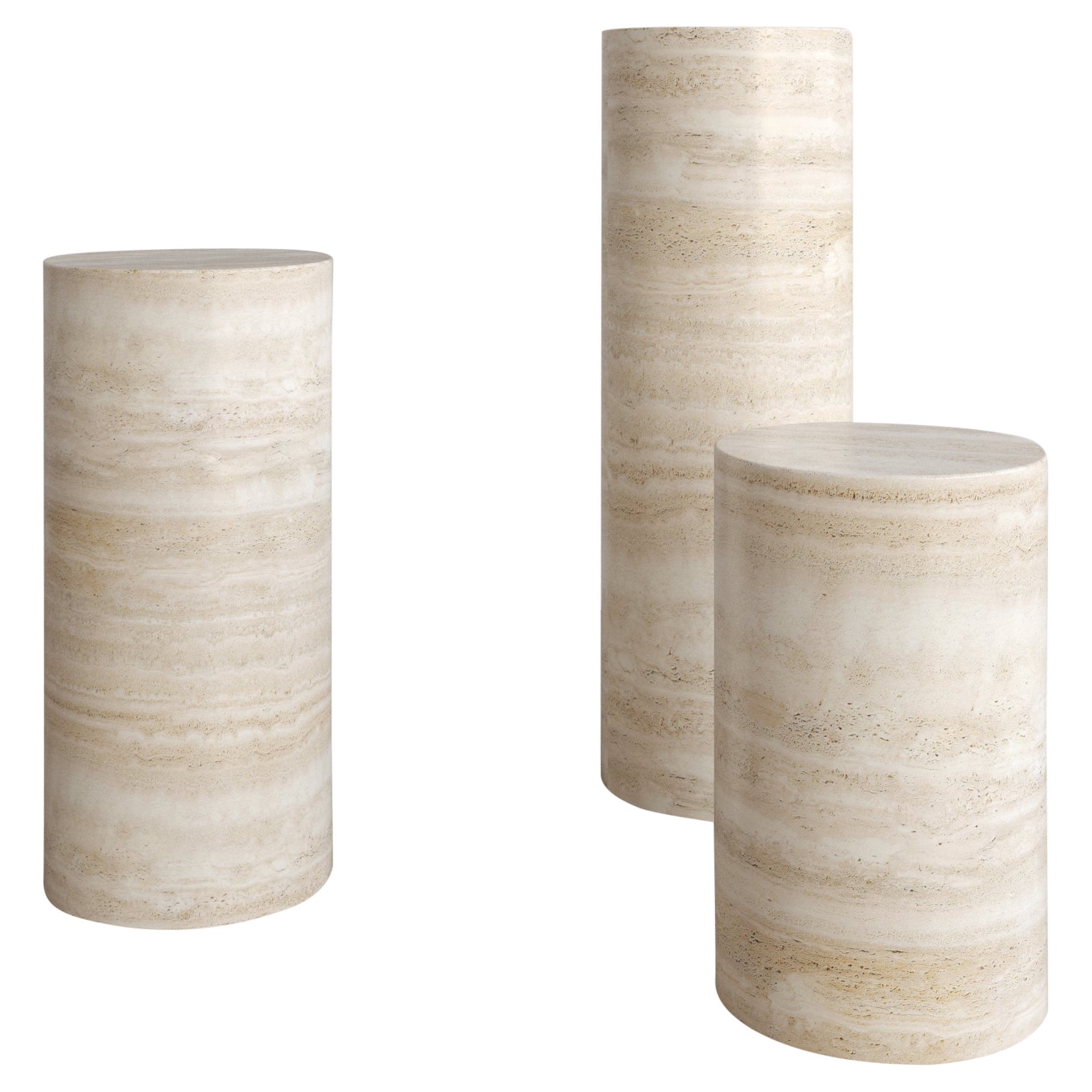 500mm Nude Travertine Voyage Pedestal by the Essentialist For Sale