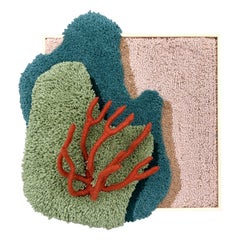 Handmade Contemporary Wool Wall Tapestry with textile coral sculpture, by Ohxoja