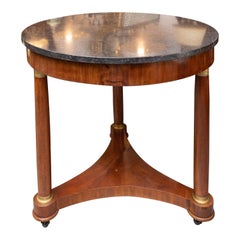 Antique French Empire Circular Table with Black Marble Top