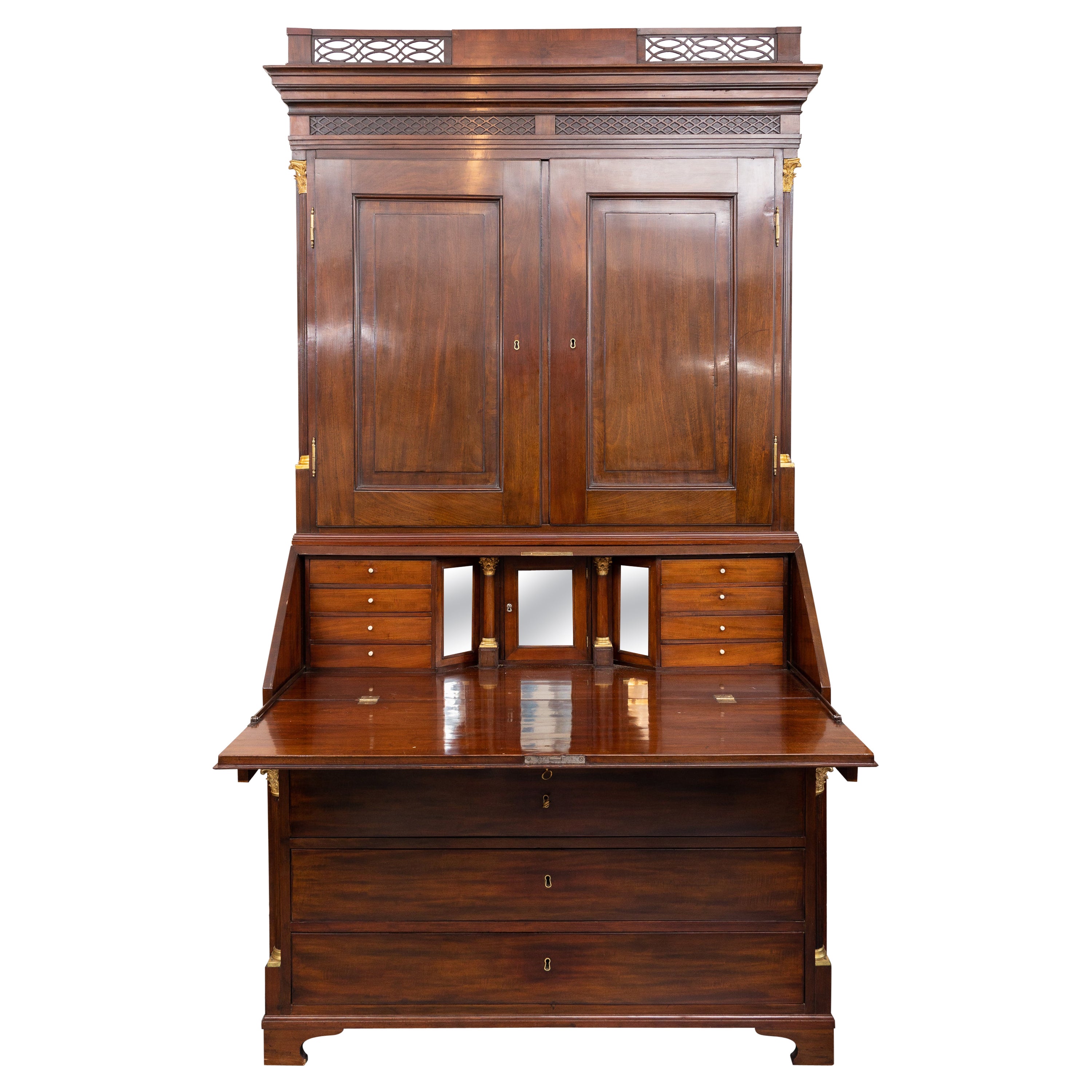 19th Century George III Style Mahogany Bureau Secretary Bookcase For Sale