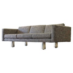 Midcentury Sofa by Selig, Tuexdo Style, Polished Chrome Cylinder Drum Legs