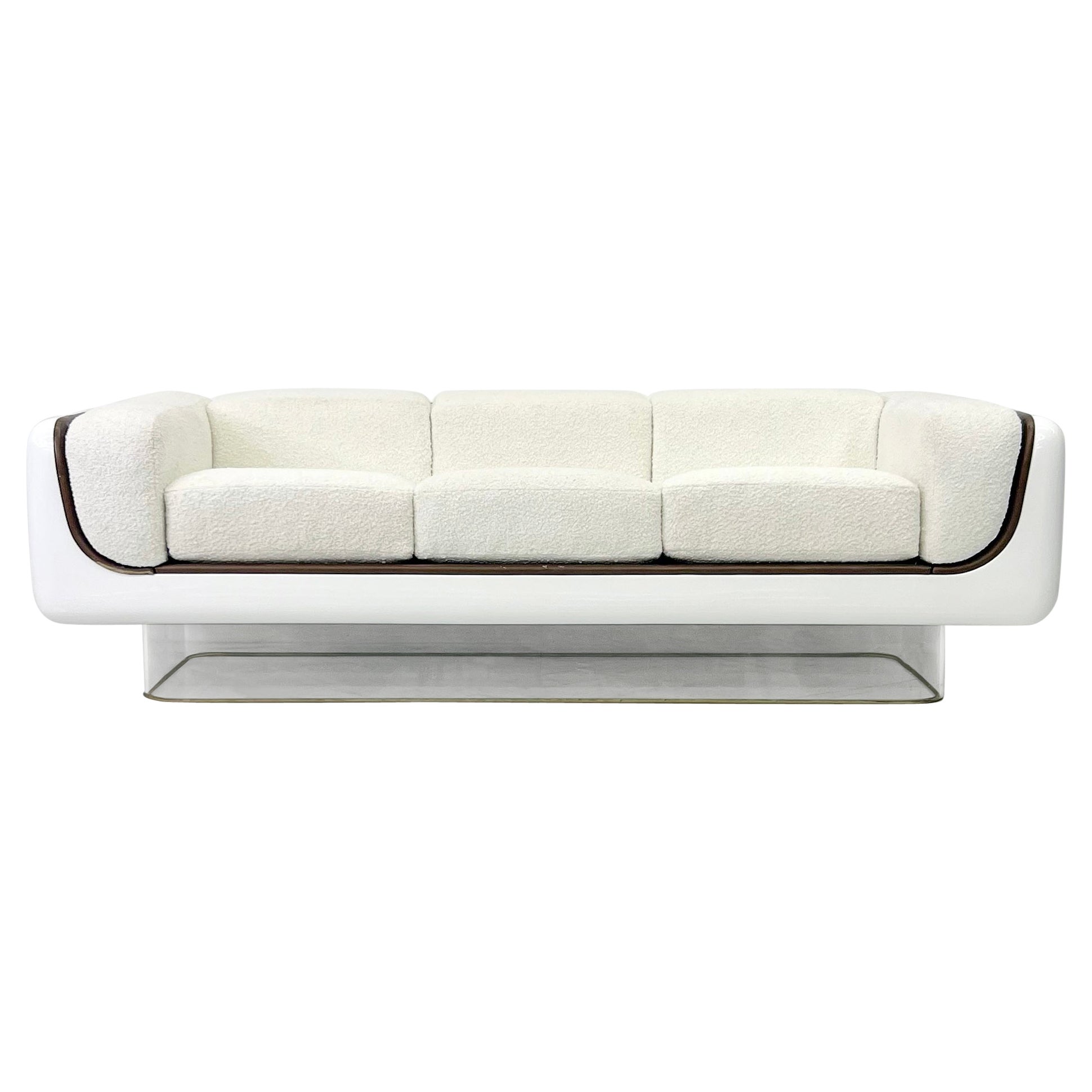 William Andrus for Steelcase Space Age, Sofa, White Bouclé and Leather, 1970s