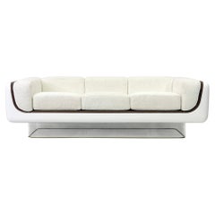 Vintage William Andrus for Steelcase Space Age, Sofa, White Bouclé and Leather, 1970s