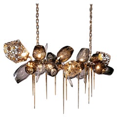 Araña Británica Horizontal: Lámpara de cristal de Murano y bronce 78''