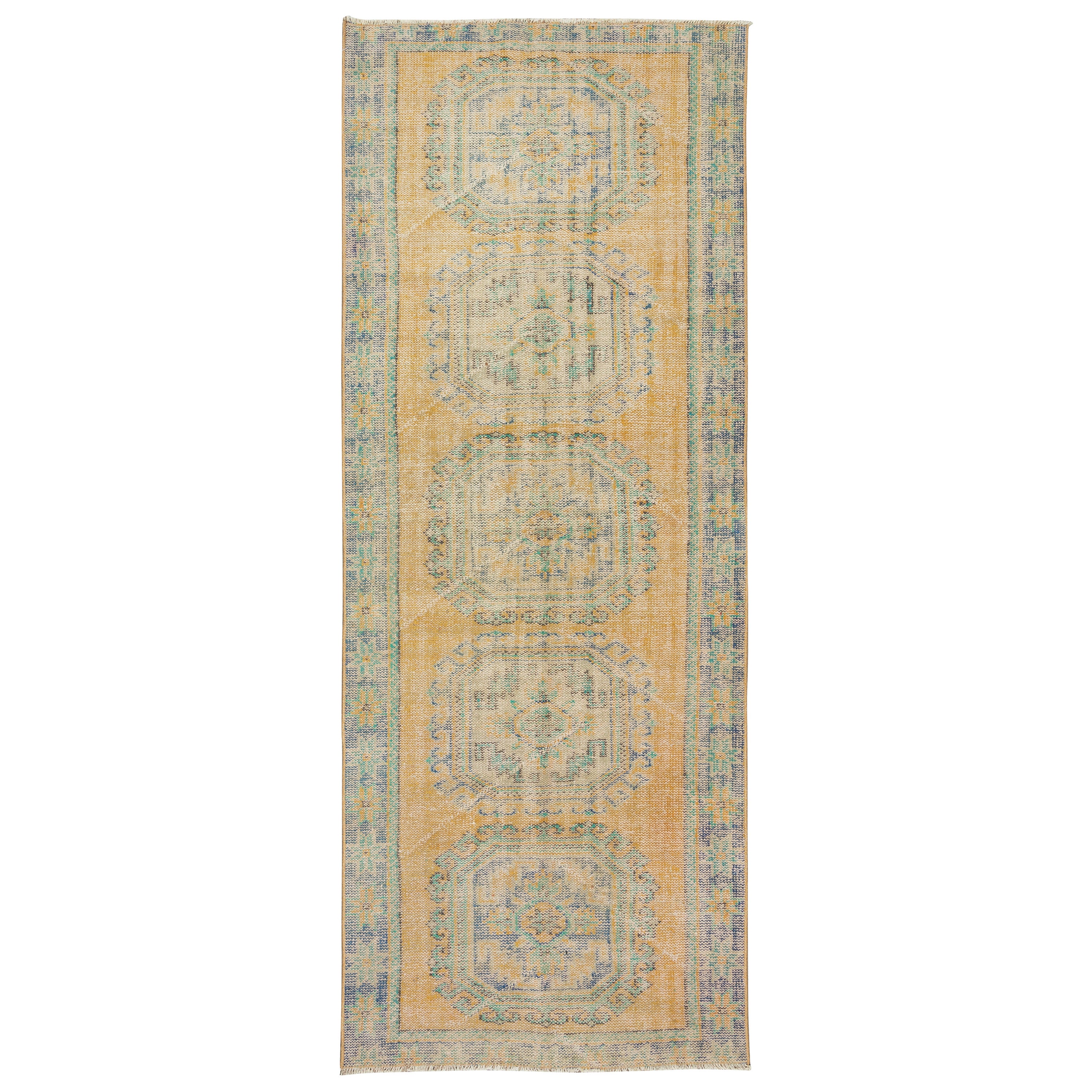 4.2x11 ft Hand Knotted Anatolian Runner Rug, Authentic Vintage Corridor Carpet