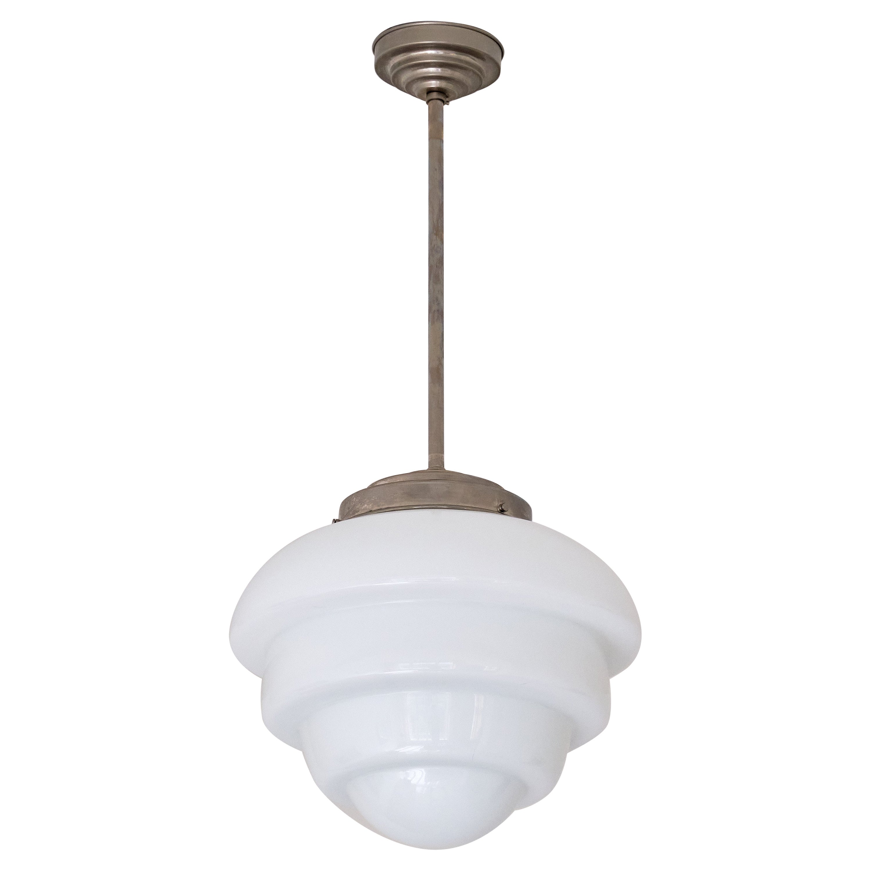 Art Deco 'Artichoke' Pendant Light in Opal Glass and Nickel, Netherlands, 1930s For Sale