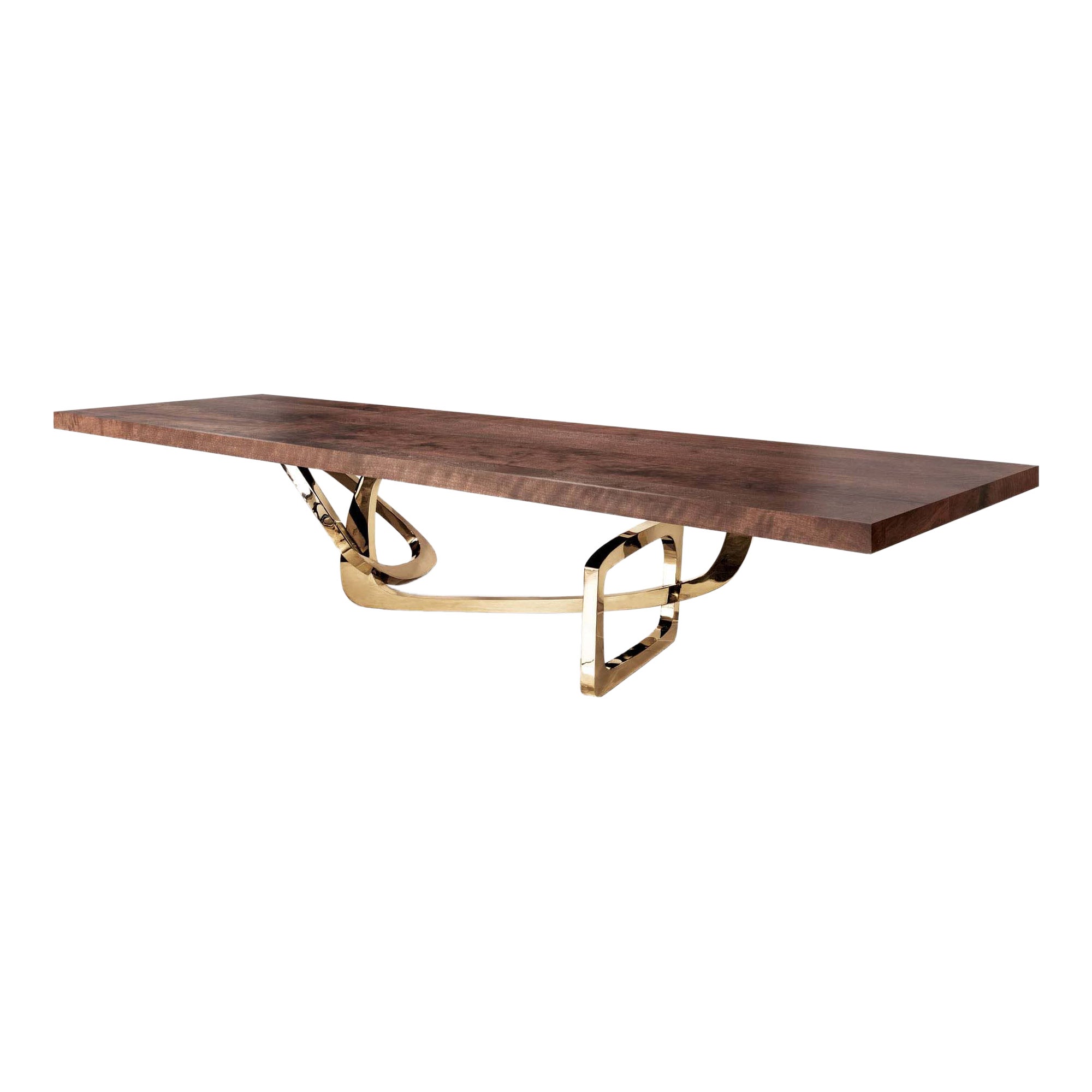 Bangle Dining Table: Bespoke Dining Table Bronze Base Seamed Walnut Top
