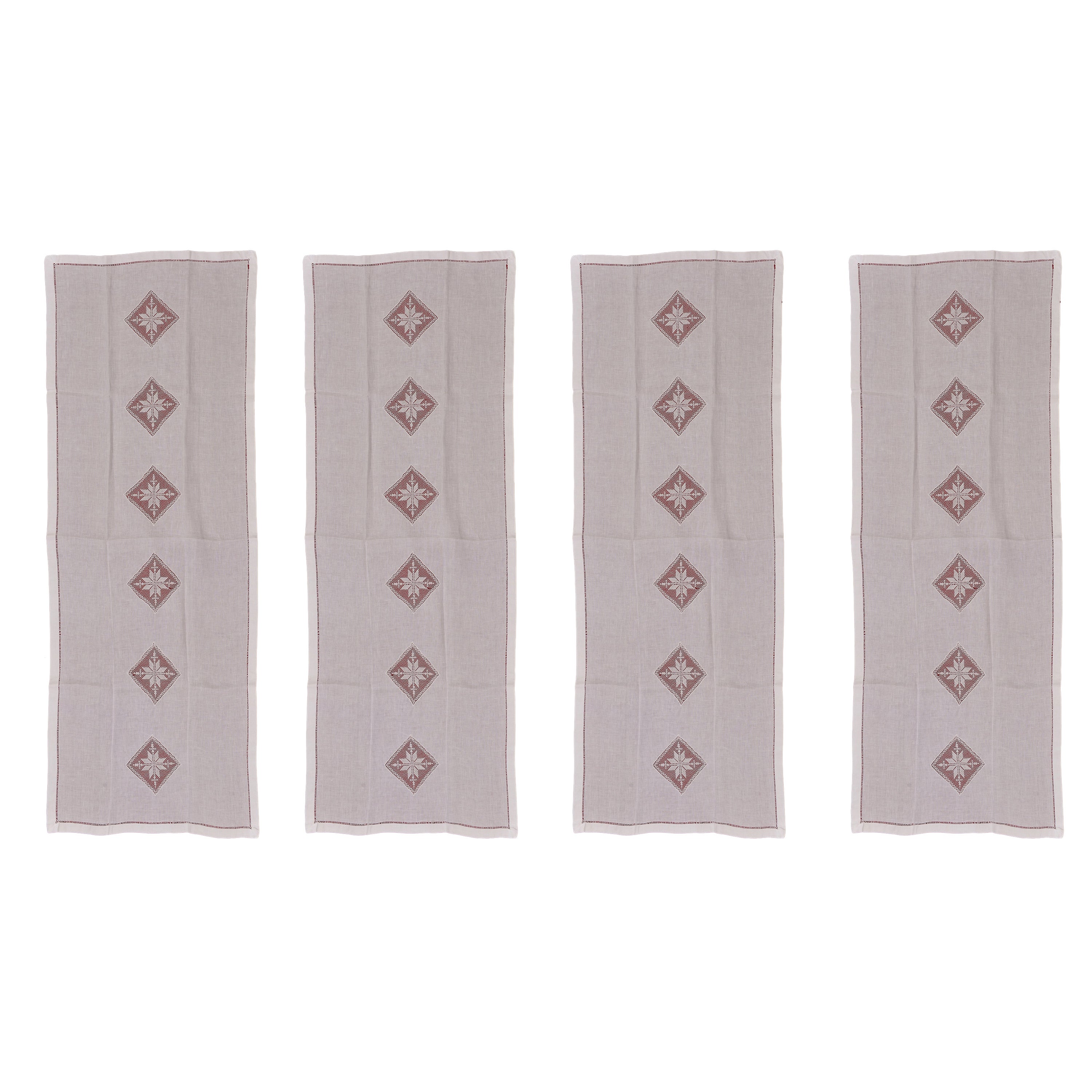 Set of Four Linen Curtains with Square Inserts For Sale