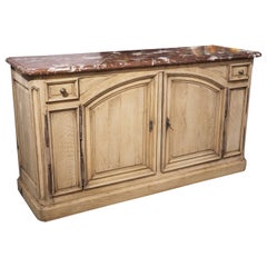 Antique French Oak Buffet De Chasse with Rouge Du Languedoc Marble Top, C. 1900
