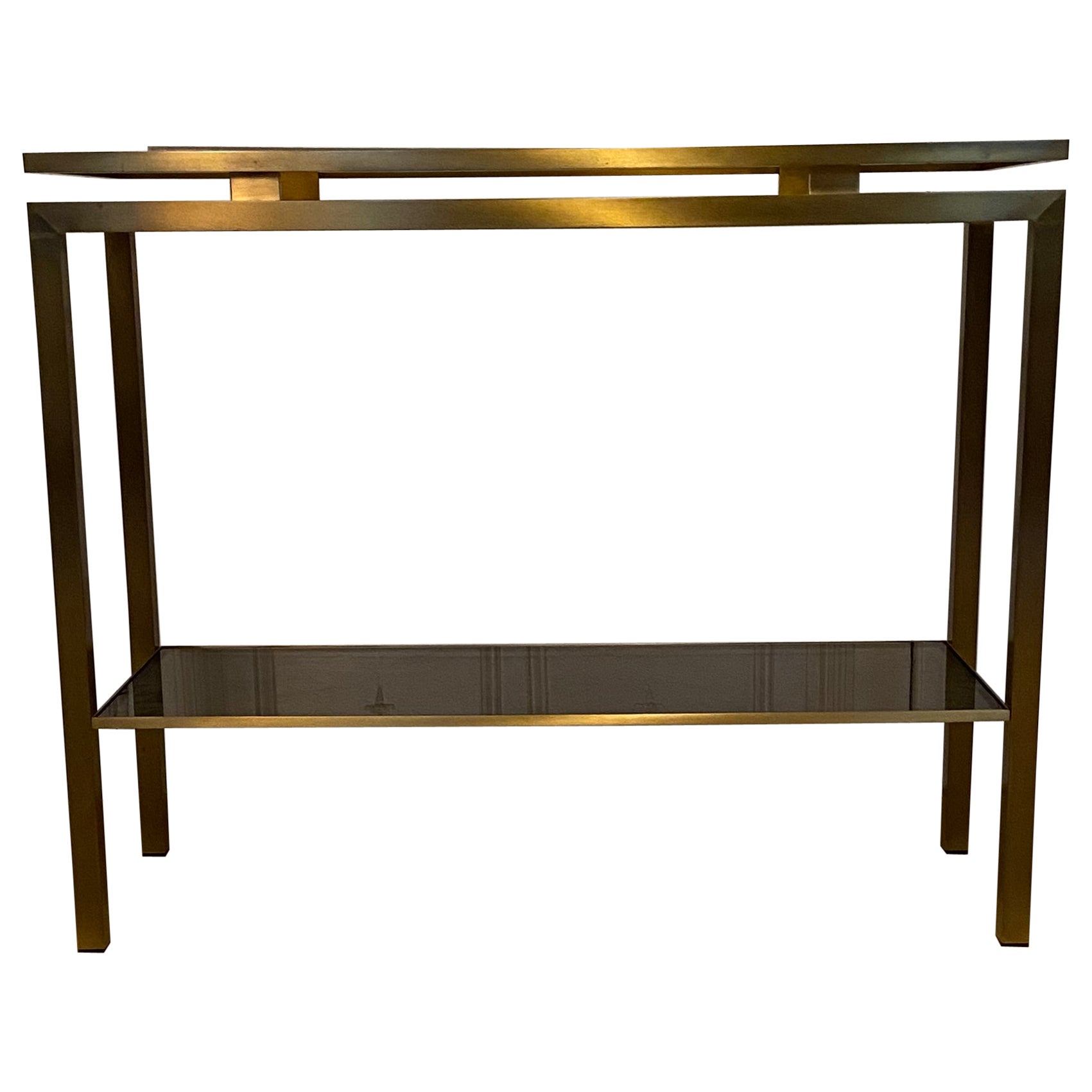 Console in Gilded Metal and Smoked Glass, 1970s