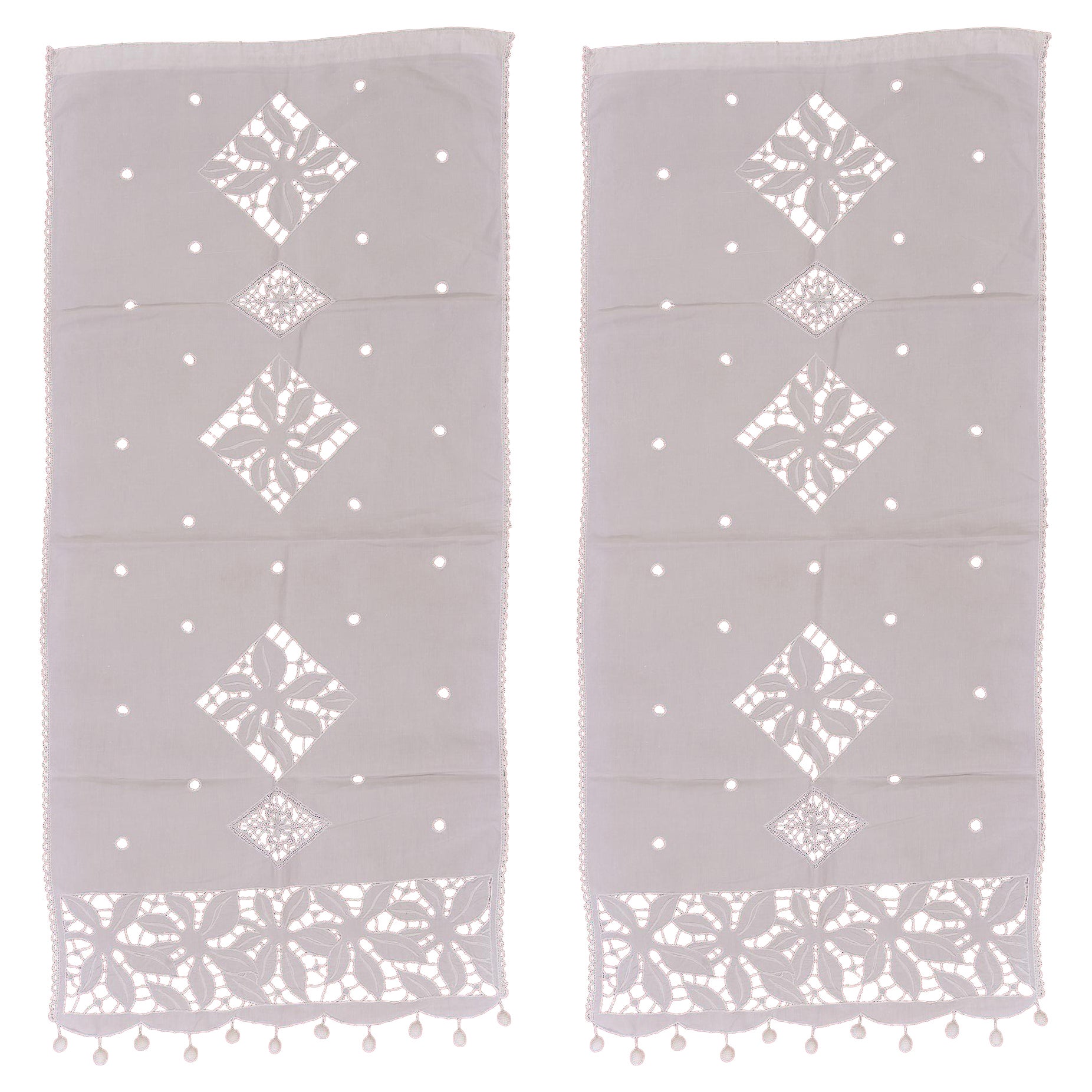 Pair of linen curtains hand-embroidered with 