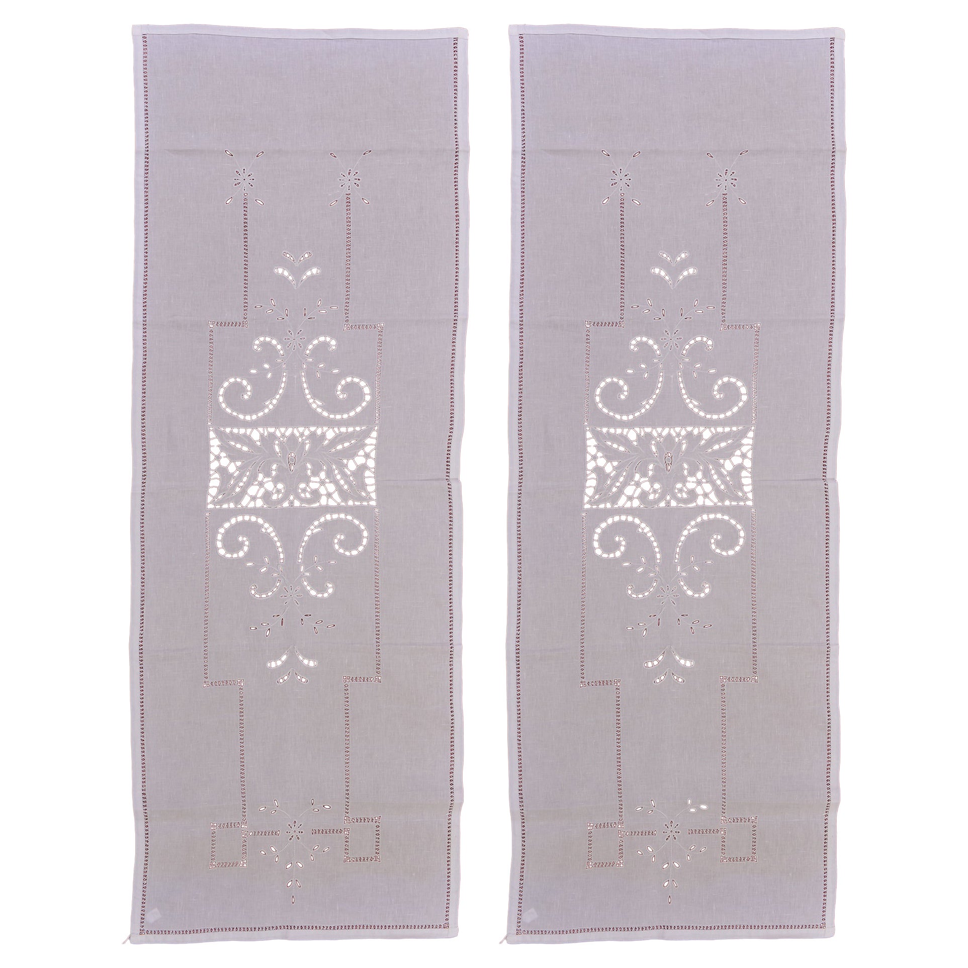 Pair of Linen Embroidered Curtains For Sale