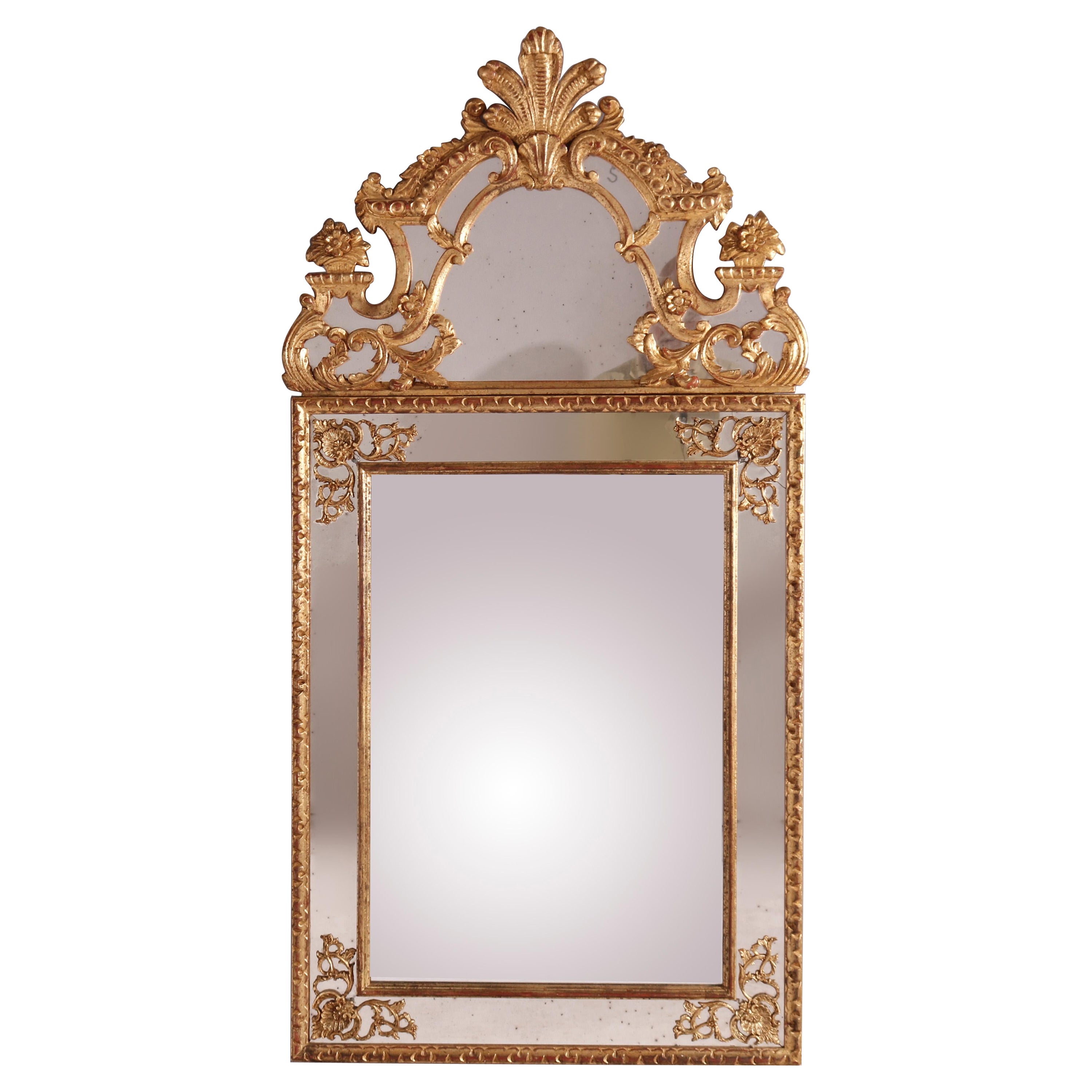 Large Italian Giltwood Parclose Wall over Mantel Mirror, 20th Century For Sale