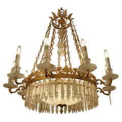 Vintage 19th Century Empire Round Rock Crystal Chandelier