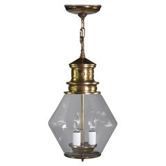 Vintage 1930s Railroad Brass Lantern Pendant Light 3 Candelabra Sockets