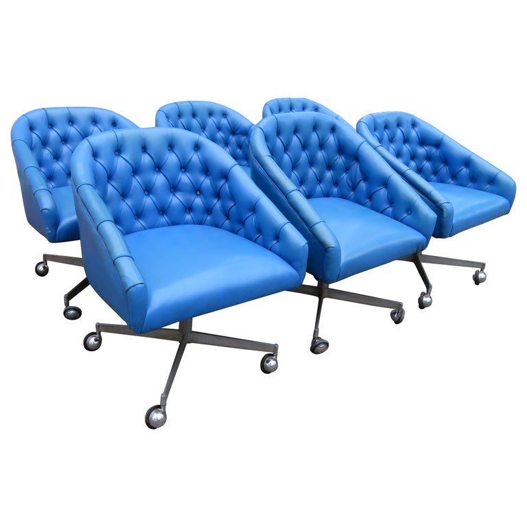Wonderful Set 6 Ward Style Rolling Swivel Chairs Tufted