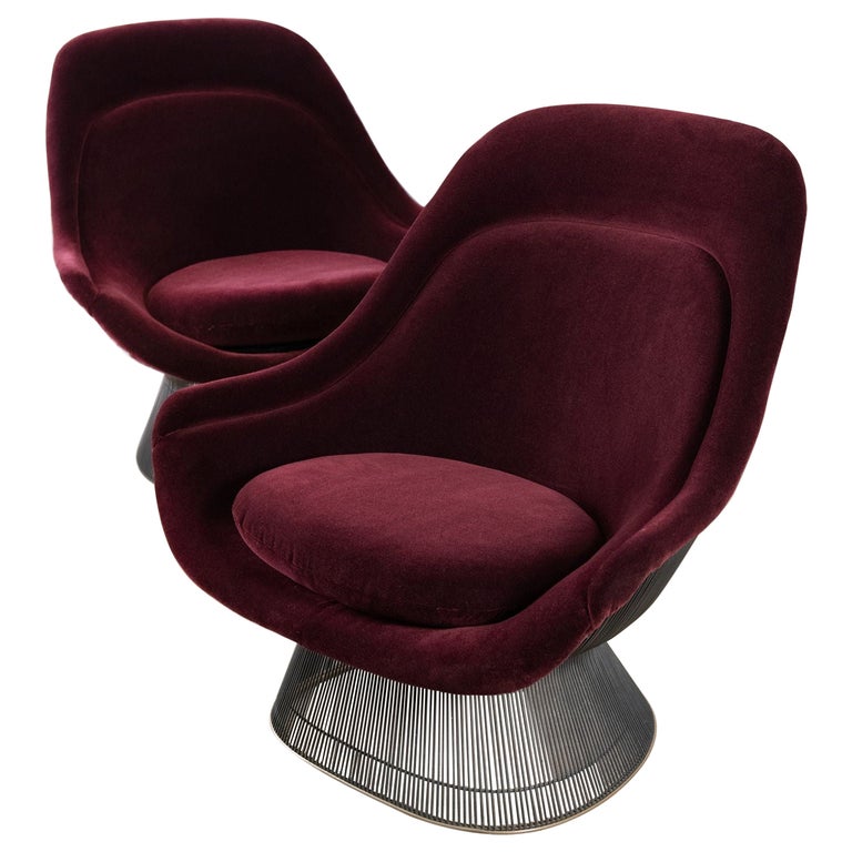 Pair of High Back Lounge Chairs and Ottoman by Warren Platner for Knoll
