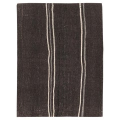 Vintage Mid-20th Century Handmade Turkish Flatweave Kilim Throw Rug In Brown-Black