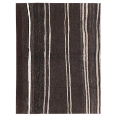 Vintage Mid-20th Century Handmade Turkish Flatweave Kilim Throw Rug in Brown-Black