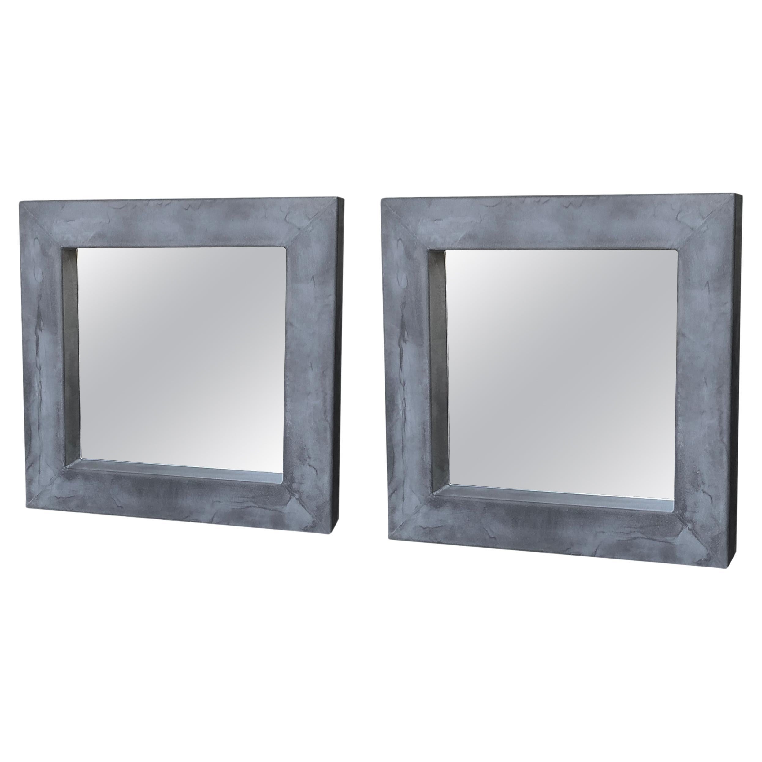 21st Century Grey Belgian Pair of Adje Metal Wall Glass Mirrors For Sale